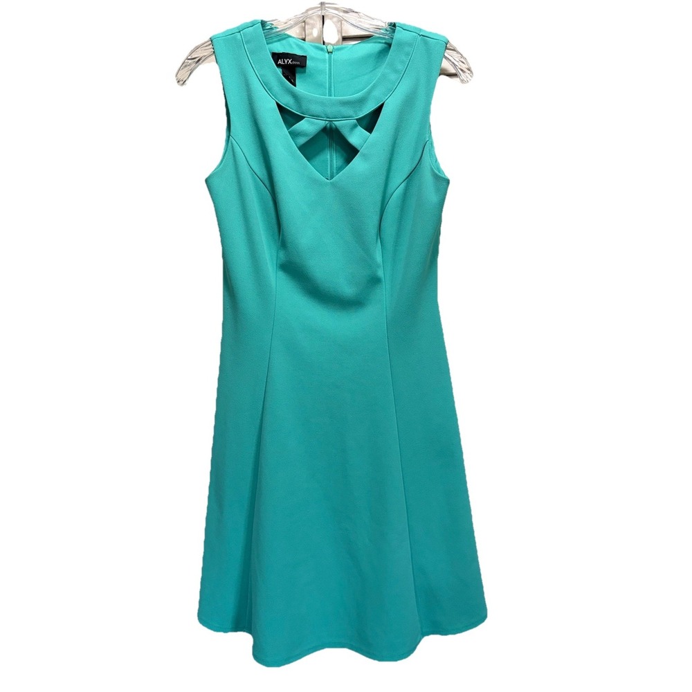 ALYX Green Fit Flare Dress Size 4 Sleeveless Open‎ Detail  V Neck Back Zip